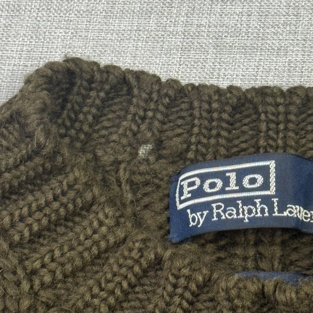 Polo Ralph Lauren Vintage Wool Ribbed Fisherman Sweater Mens Large Green Brown
